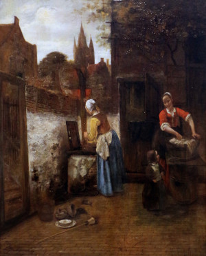 Woman with a maid in a Courtyard, Pieter de Hoogh