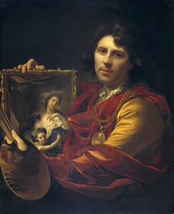 Self-portrait with the portrait of his wife Margaretha van Rees and their daughter Maria, Adriaen van der Werff