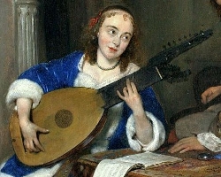 A Woman Playing the Theorbo-Lute and a Cavalier, Gerrit ter Borch