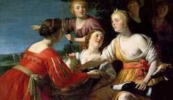 Diana Resting after the Hunt with Shepherdesses and Greyhounds, Gerrit van Honthorst