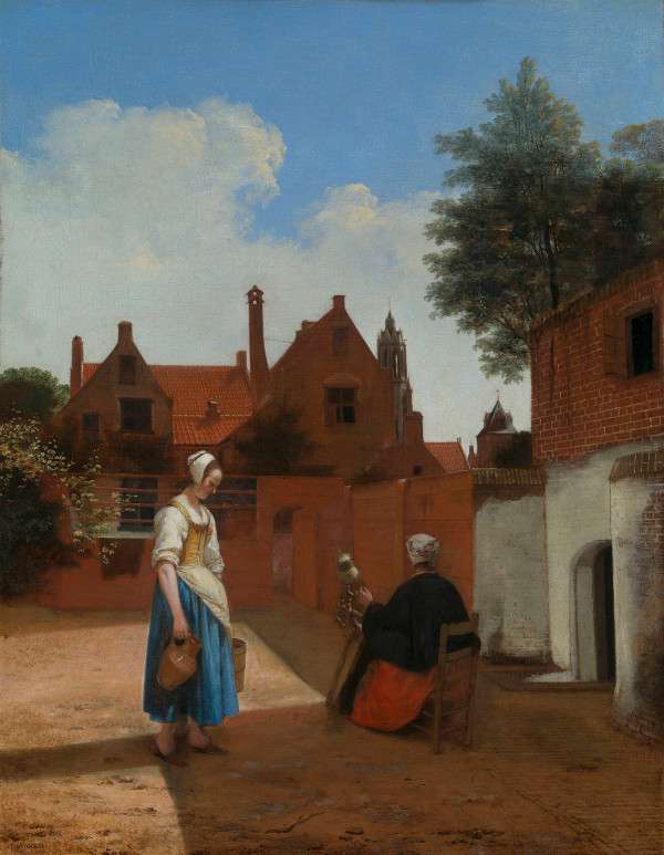 A Courtyard in Delft at Evening: a Woman Spinning, Pieter de Hooch