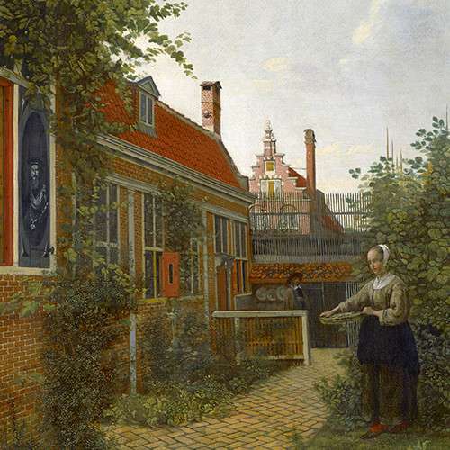 Woman with Basket of Beans in the Kitchen Garden, Pieter de Hooch