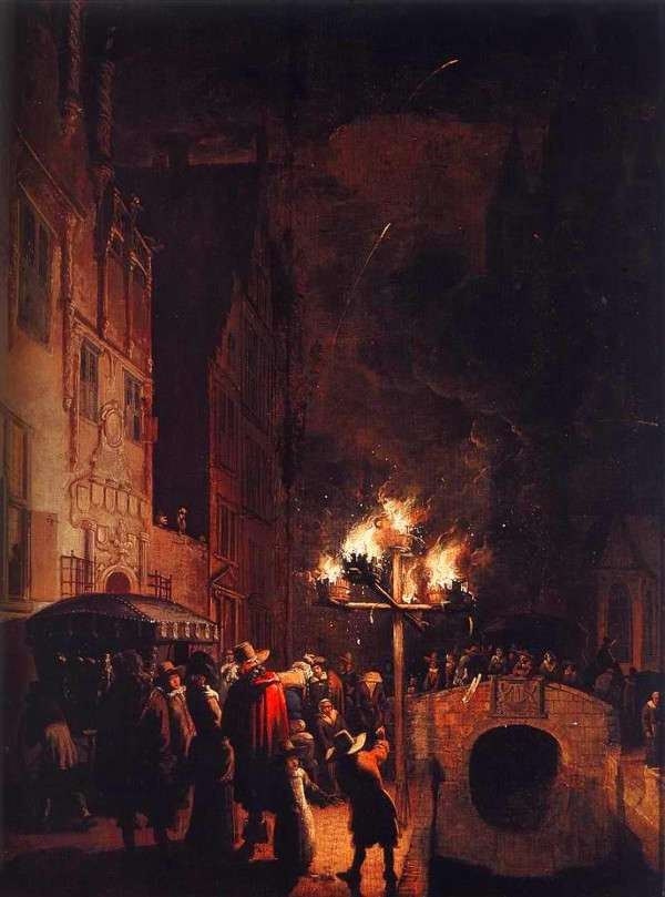 Celebration by Torchlight on the Oude Delft, Egbert van den Poel