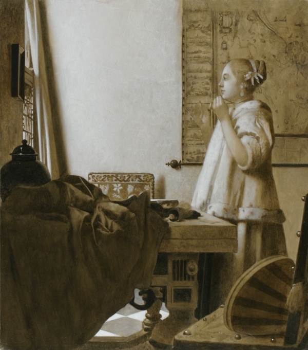 Underpainting of Vermeer's Woman with a pearl Necklace, Jonathan janson