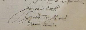 Archival record of Vermeer and Gerrit Ter Borch witnesses an act of surety (detail)