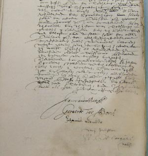 Archival record of Vermeer and Gerrit Ter Borch witnesses an act of surety 