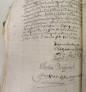 Archival record of Vermeer and his Wife Catharina contract a loan of 200 guilders from Pieter van Ruijven