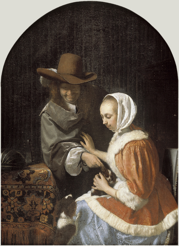 A Man and a Woman with Two Dogs known as Teasing the Pet, Frans van Mieris
