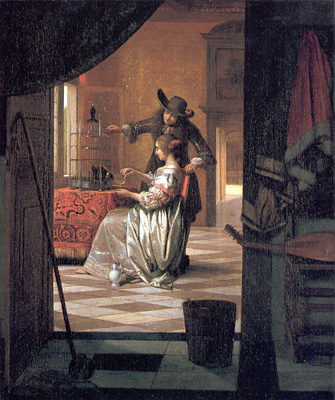 Couple with a Parrot, Pieter de Hoogh
