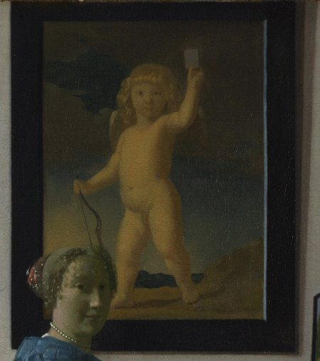 Van Everdingen&#39;s Cupido, with the arm raised, holding