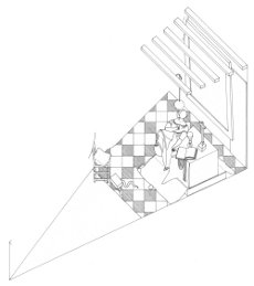 Axonometric view of Allegory of Faith by Johannes Vermeer (drawing by Philip Steadman)