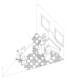 Axonometric view of The Concert by Johannes Vermeer (drawing by Philip Steadman)