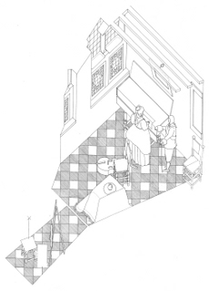 Axonometric view of The Music Lesson by Johannes Vermeer (drawing by Philip Steadman)