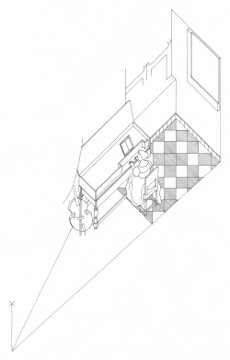 Axonometric view of A Lady Seated at a Virginal, Johannes Vermeer (drawing by Philip Steadman)