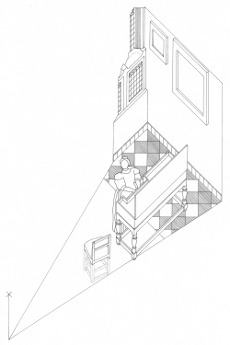 Axonometric view of A Lady Standing at a Virginal, Johannes Vermeer (drawing by Philip Steadman)