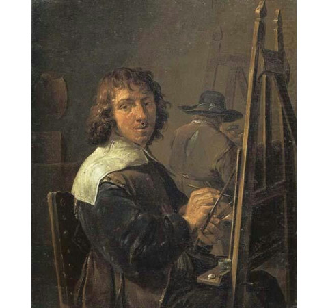 Artist in a studio (Possibly a self-portrait), David Teniers the Younger, c. 1635, Oil on panel, 27x 23 cm., Private collection