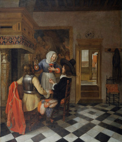 Drinkers before the Fireplace, Hendrick van der Burch, c. 1660, Oil on canvas, 77.47 x 66.36 cm., Frick Collection, New York
