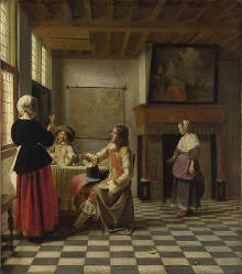 An Interior, with a Woman drinking with Two Men, and a Maidservant, Pieter de Hooch, c. 1658, Oil on canvas
