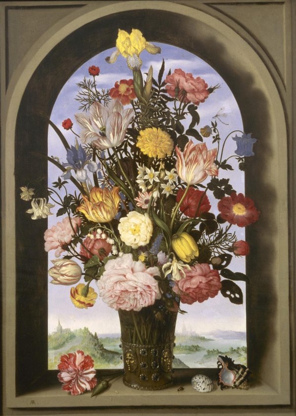 Ambrosion Bosschaert, Vase with Flowers in a Window