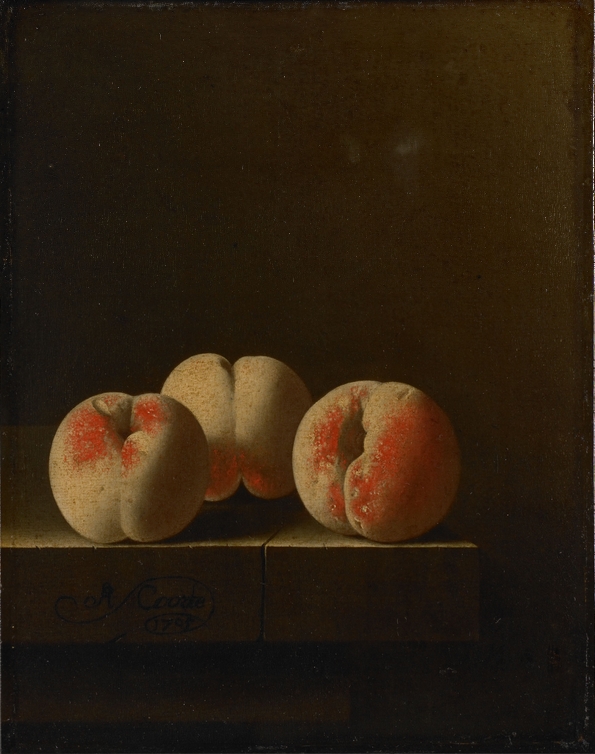 Adriaen Coorte, Three Peaches on a Stone Plinth