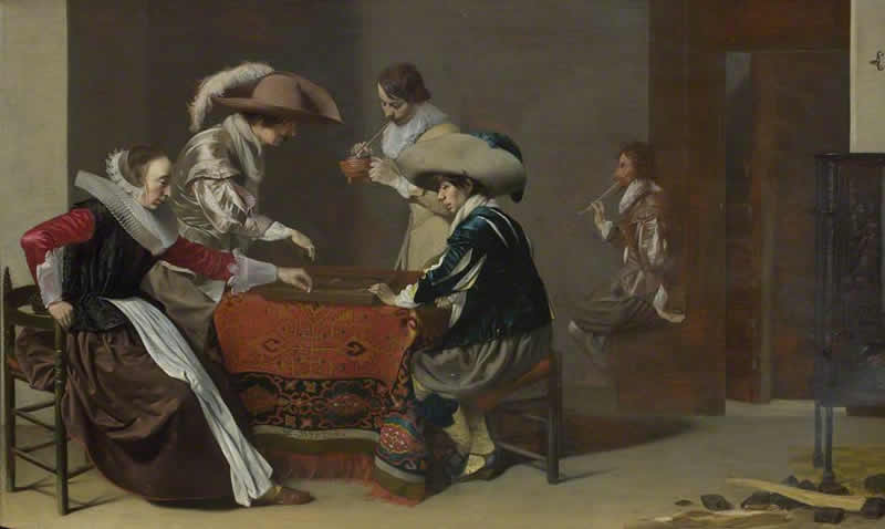 Willem Duyster, Two Men playing Tric-trac, with a Woman Scoring