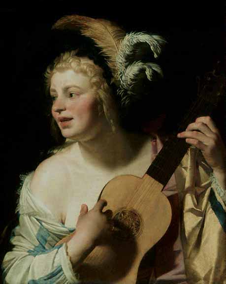 Gerrit van Honthorst, Woman Playing a Guitar