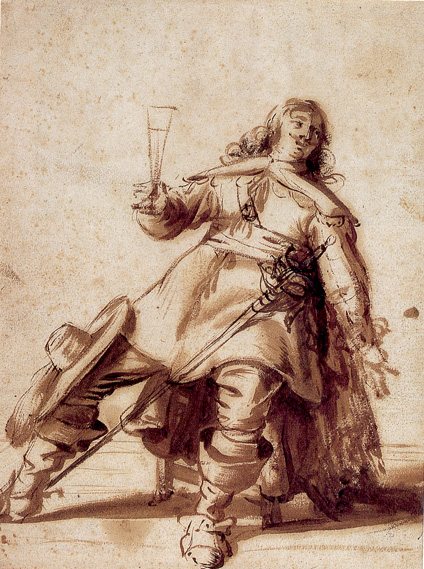 Seated Cavalier with a Sword and a Raised Glass, Antonie Palamedesz