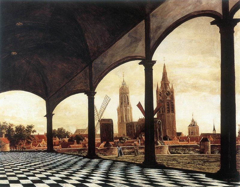 View of Delft with a Fantasy Loggia, Daniel Vosmaer