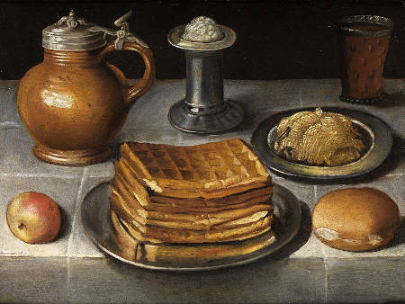 Still Life of a Table of Food, Featuring Waffles, Circle of Georg Flegel