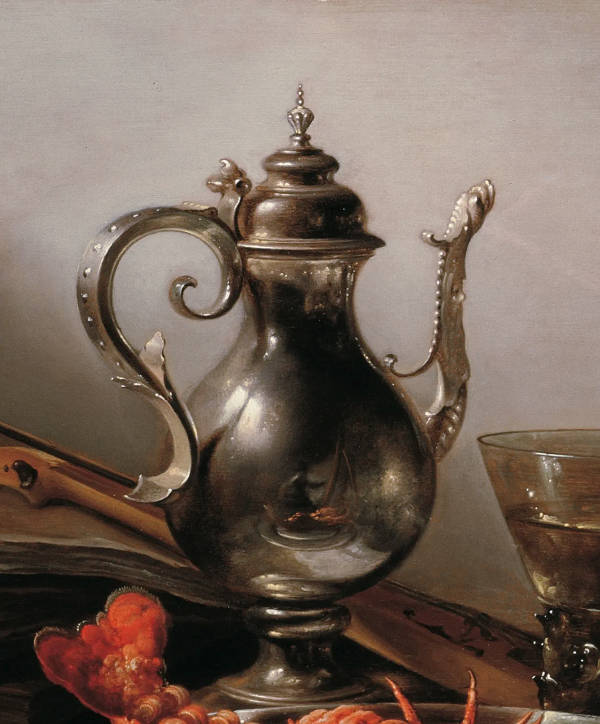 Still Life with Lobster, Jug, Violin, Lemon and Berries, and Self-portrait in Reflection, (detail)