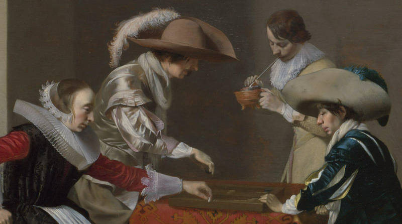 Two Men Playing Tric-trac, with a Woman Scoring, Willem Duyster
