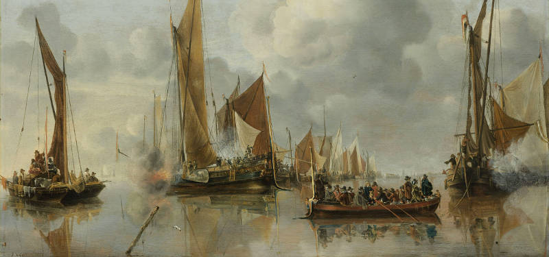 The Home Fleet Saluting the State Barge, Jan van de Cappelle